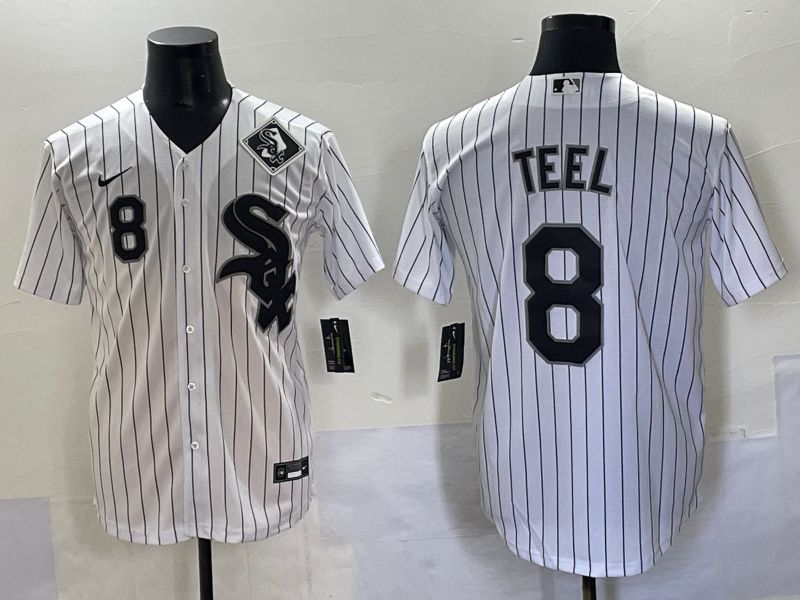 Men 2025 Chicago White Sox 8 Teel White Stripe Game Nike MLB Jersey style 11